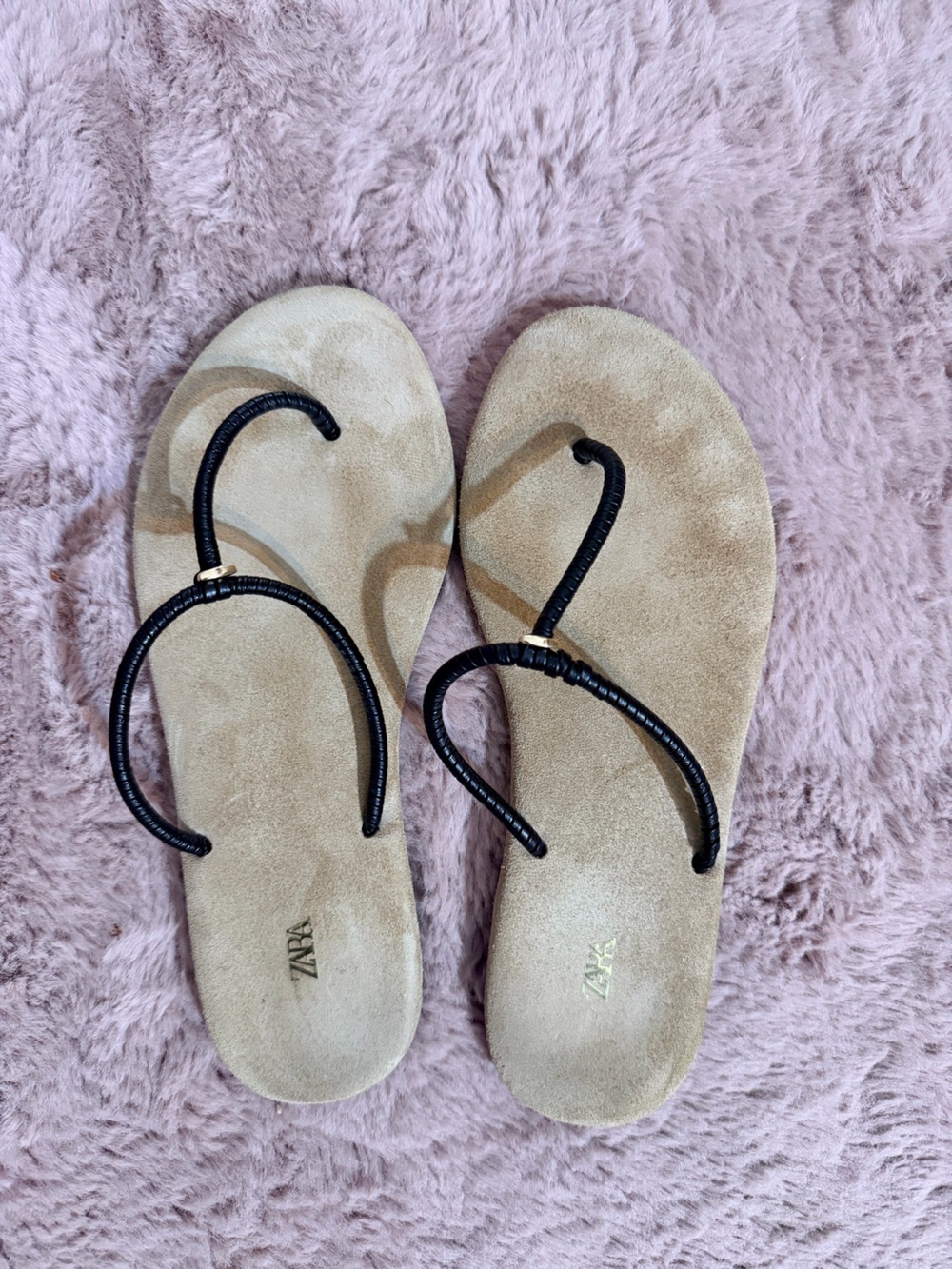 Zara Beige Suede Sandals with Black Wrapped Straps
